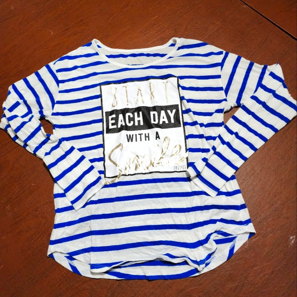 Justice Blue and White Striped Shirt